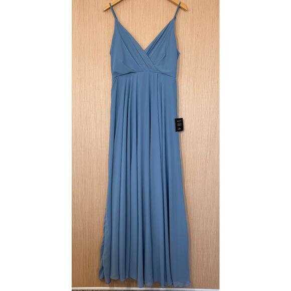 Lulus Dresses & Skirts - NEW Lulus All About Love Chiffon Maxi Dress Womens Size Large Pleated Slate Blue